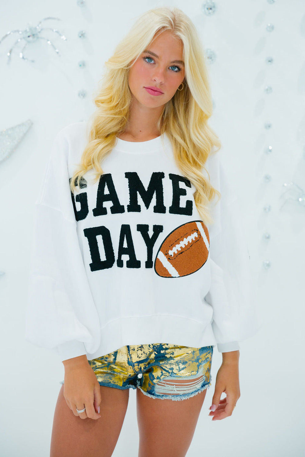 Chic wit GAME DAY grafische Varsity Pullover Sweatshirt voor ultiem comfort