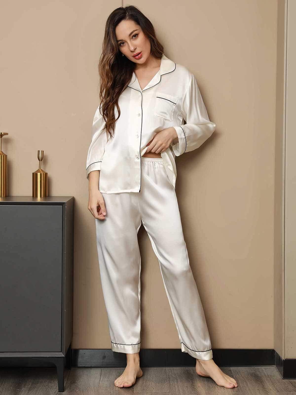 ROOS - Silk Pyjama Set with Contrast Trim - ZyraLux Pyjama