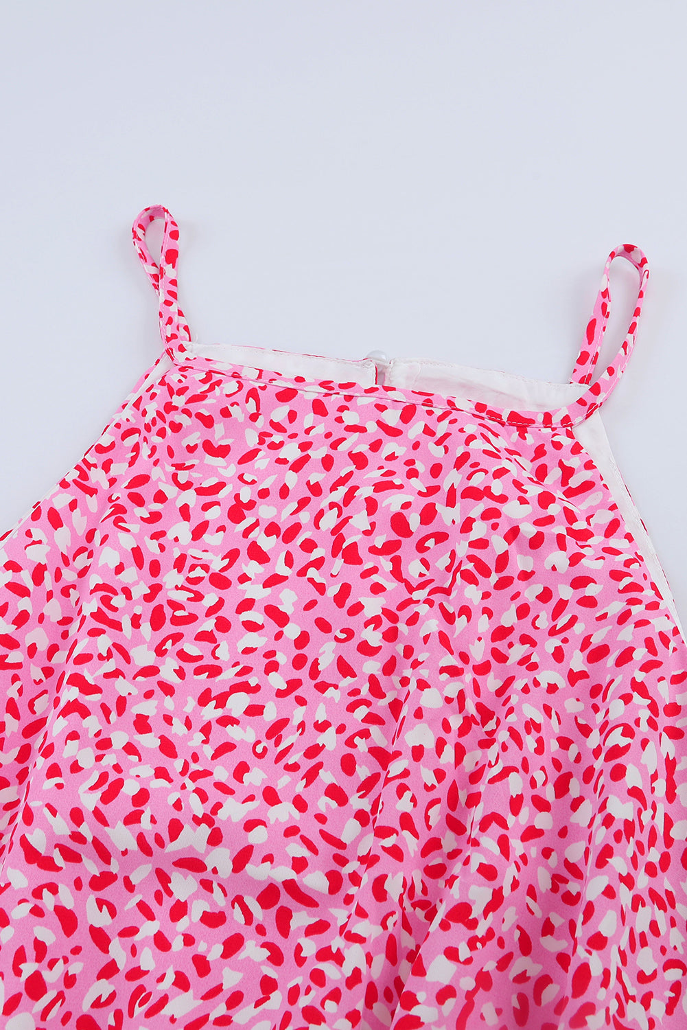 Stijlvolle roze luipaardprint mouwloze mini-jurk met flatterende tailleband