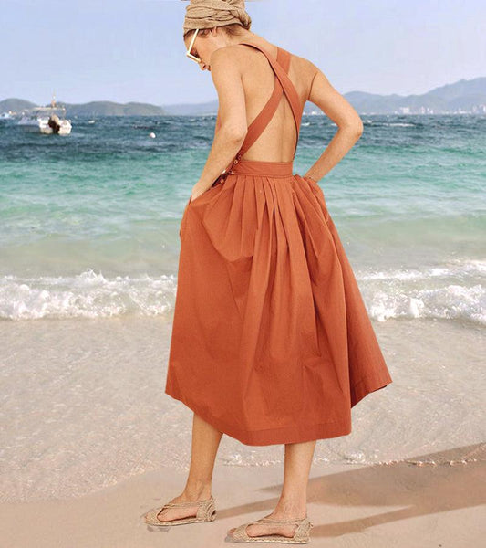 Terracotta Breeze Rugloze Jurk | Multicolor | Resortkleding | Katoen