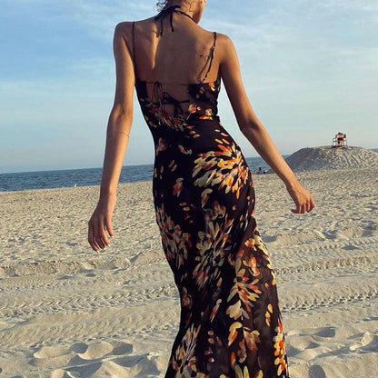 Midnight Bloom Slip Dress | Multicolor | Beach Glamour | Silk Crepe - ZyraLux Kleding en accessoires