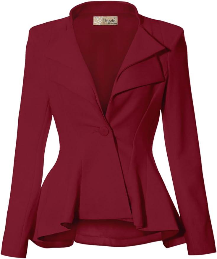 Business Chic Red Wine Peplum Style Long Sleeve Lapel Blazer - ZyraLux