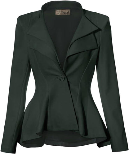 Business Chic Black Peplum Style Long Sleeve Lapel Blazer - ZyraLux