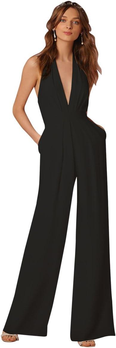 Giovanni Black Halter Wide Leg Jumpsuit - ZyraLux jumpsuit