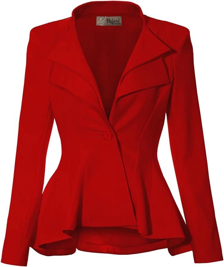 Business Chic Red Wine Peplum Style Long Sleeve Lapel Blazer - ZyraLux