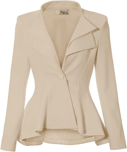 Business Chic Mauve Pink Peplum Style Long Sleeve Lapel Blazer - ZyraLux