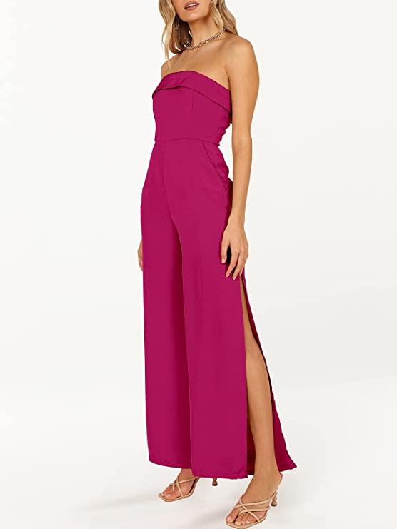 St. Thomas Pink Strapless Side Slit Jumpsuit - ZyraLux Jumpsuit