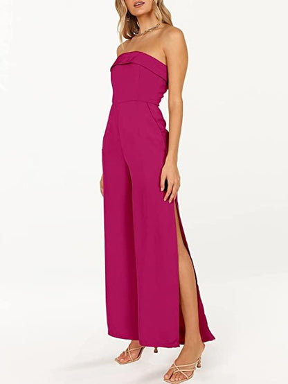 St. Thomas Pink Strapless Side Slit Jumpsuit - ZyraLux Jumpsuit