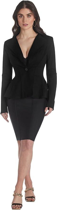 Business Chic Black Peplum Style Long Sleeve Lapel Blazer - ZyraLux