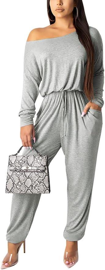 Comfy Knit Grey Off Shoulder Long Sleeve Jumpsuit - ZyraLux