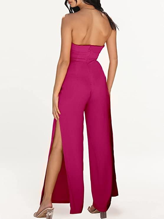 St. Thomas Black Strapless Side Slit Jumpsuit - ZyraLux Jumpsuit