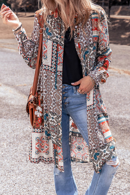 Veelkleurige Boho Mix Print Lange Kimono