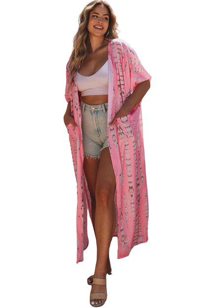 Roze Bohemian Tie Dye Oversize Lange Kimono