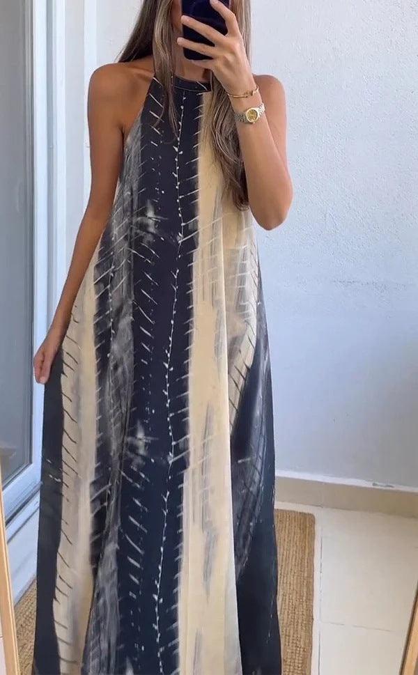 Tie-Dye Halter Maxi-jurk | Zwart | Boho Vibes | Rayonmix