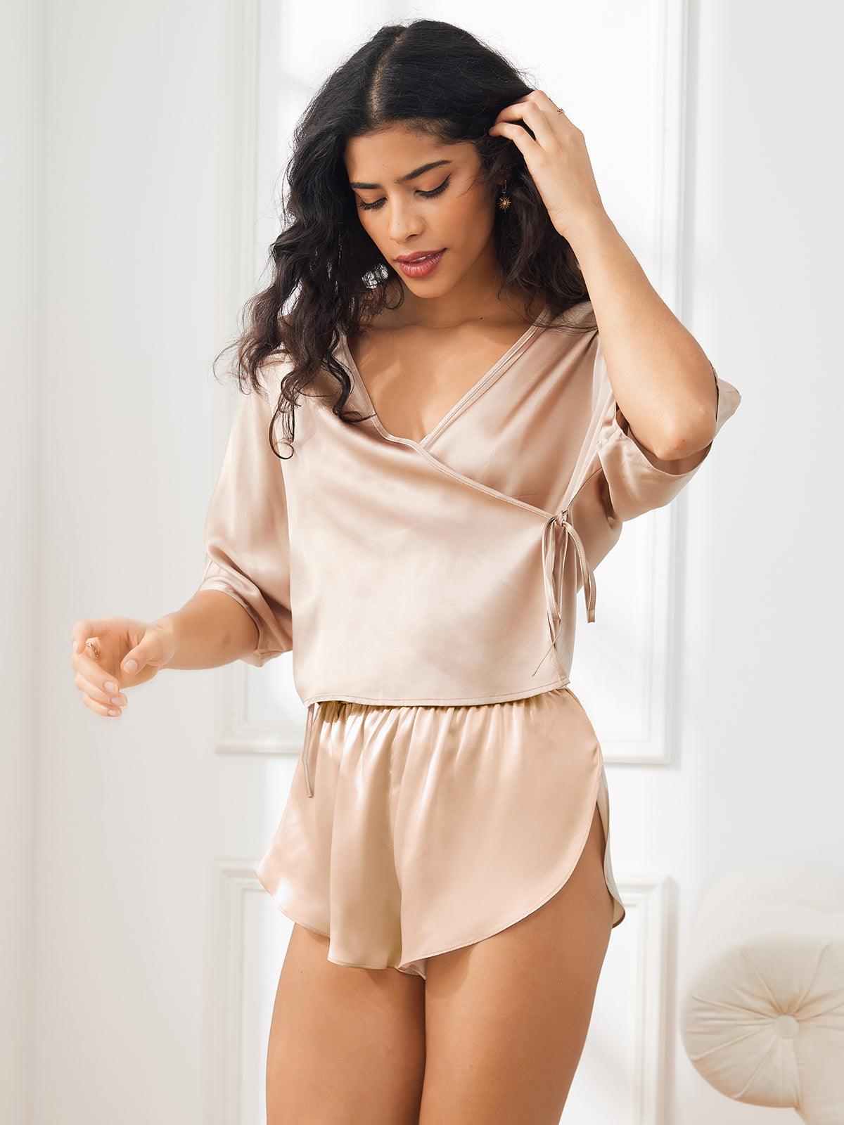 DIEDE - Sexy Silk Pajamas with Three-Quarter Sleeves - ZyraLux Pyjama