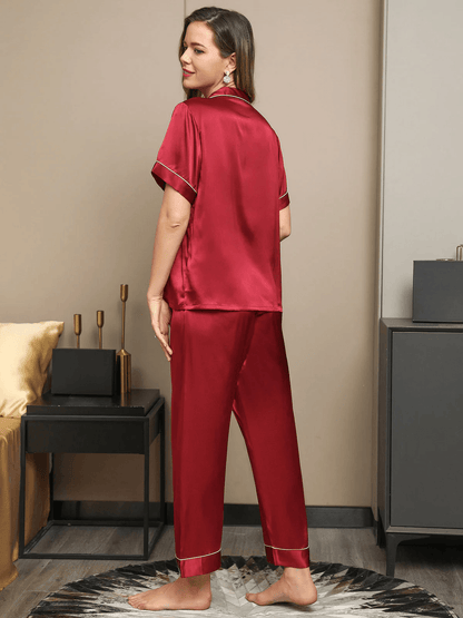 EUGÉNIE - Pure Silk 2-Piece Pajama with Contrast Trim - ZyraLux Pyjama