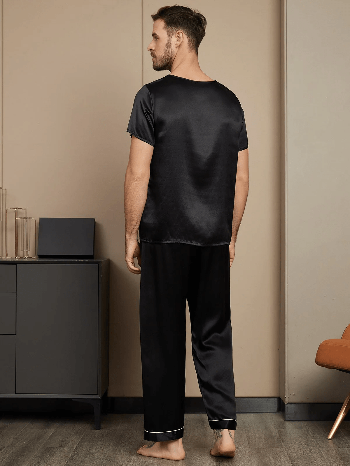 MARTIN - Elegant Short Sleeve Silk Pajama for Men - ZyraLux