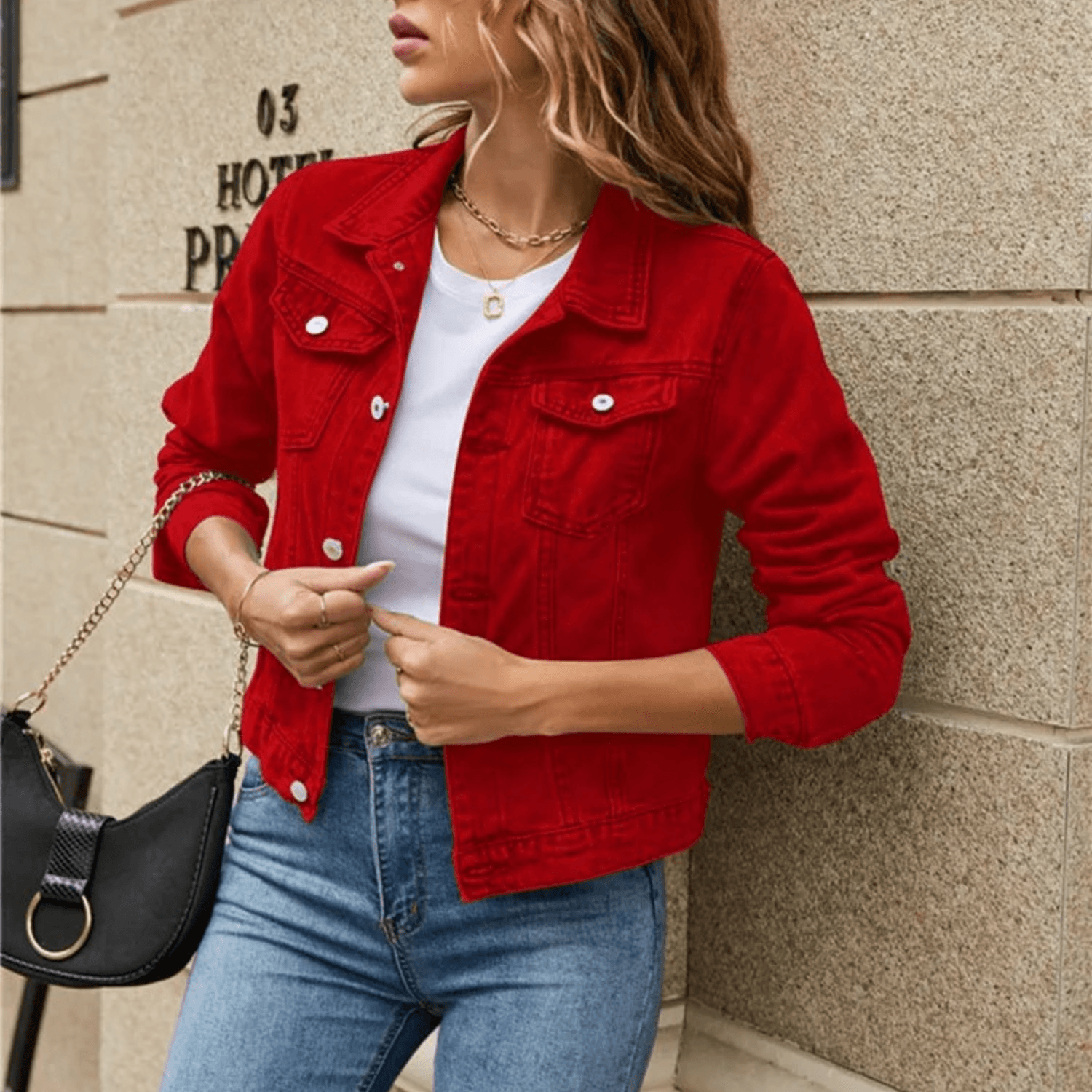 Bella - Women's Denim Jacket with Lapel Collar - ZyraLux