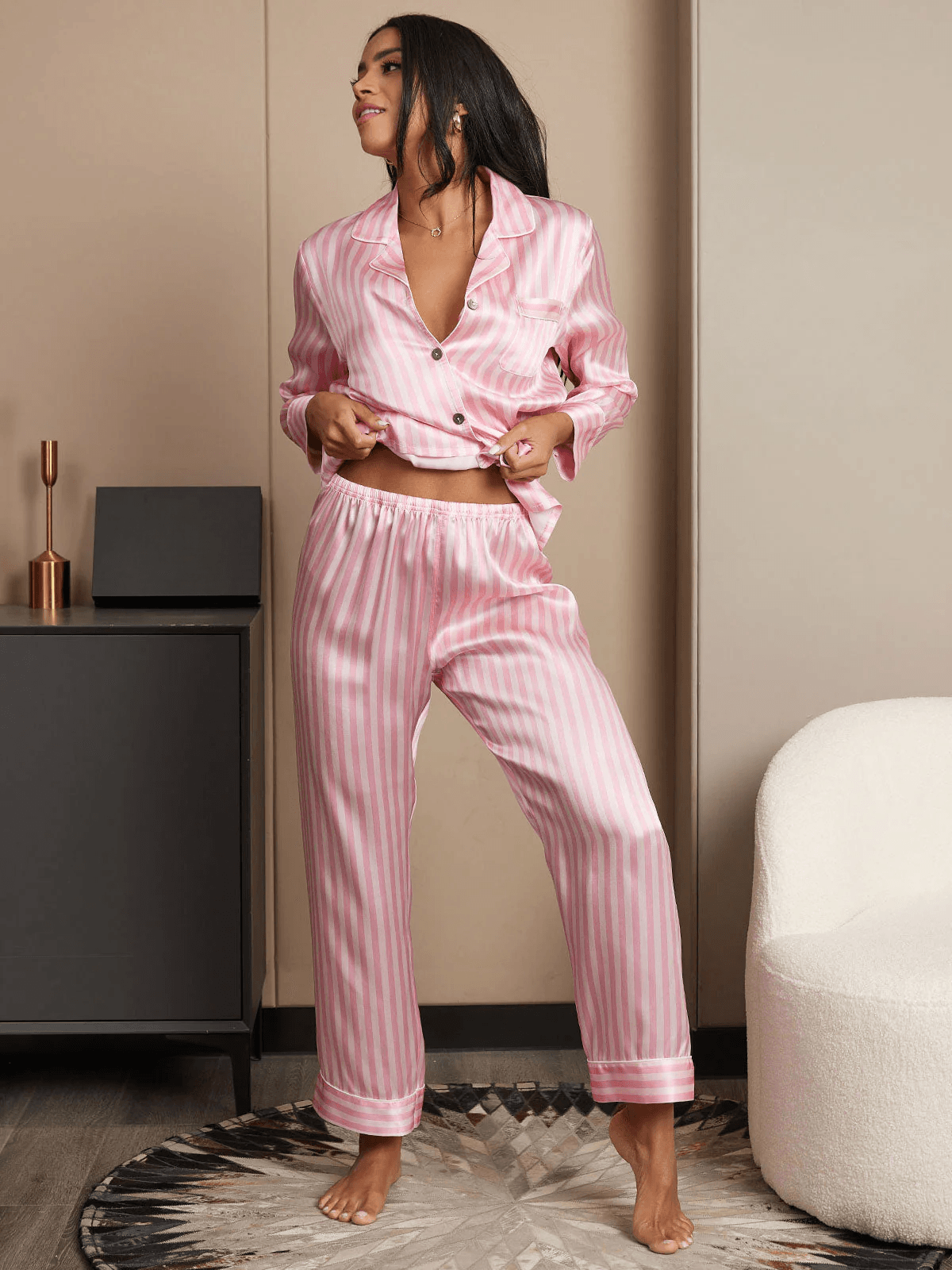 ROMY - Elegant Striped Silk Pajama - ZyraLux Pyjama