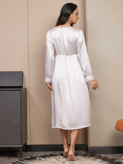 Charlotte - Long Silk Nightgown with Lace - ZyraLux Nightgown