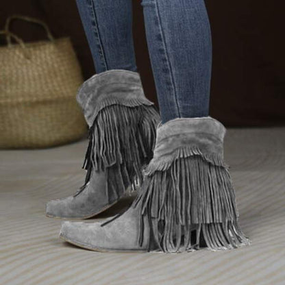 Dames Chunky Heel Fringe Korte Laarzen 76541909C