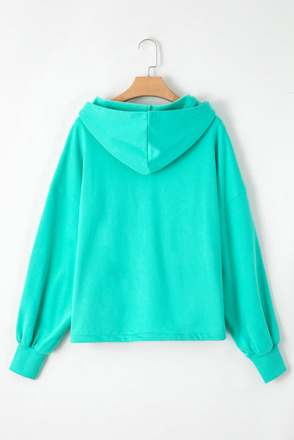 Gezellige Aruba Blue Fleece gevoerde Half Rits Hoodie met Handige Kangoeroezakken