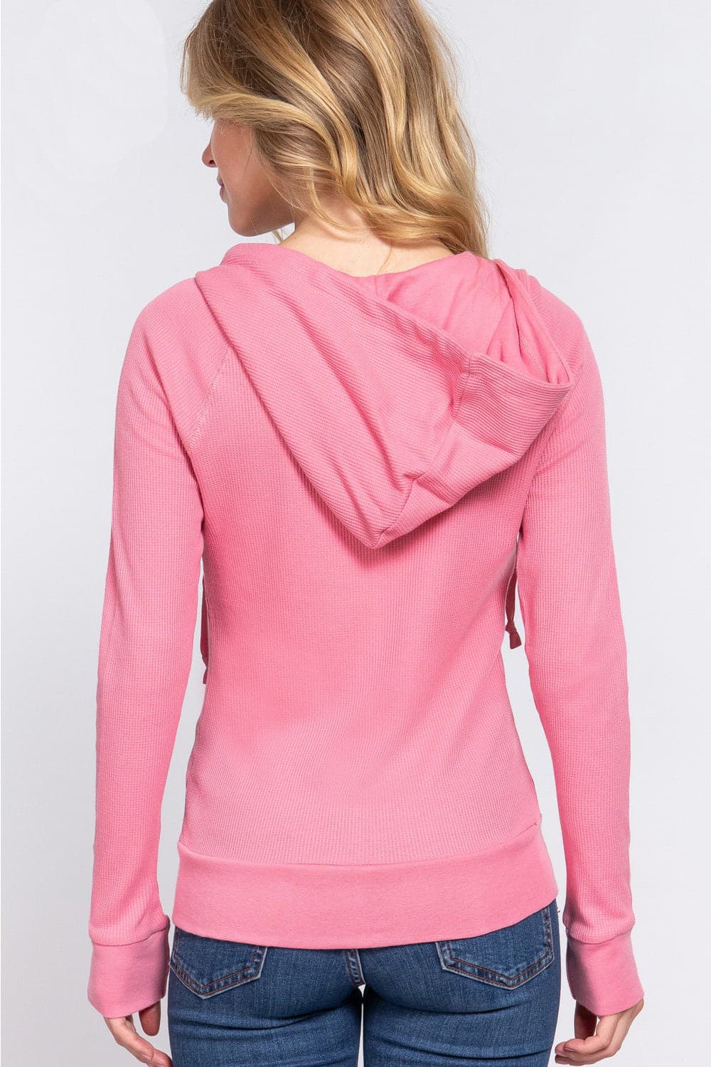 Gezellige Active Basic Waffle Knit-hoodie met rits en trekkoord – Perfect voor comfort de hele dag!