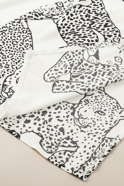 Witte cheetahprint losse pasvorm open voorkant kimono