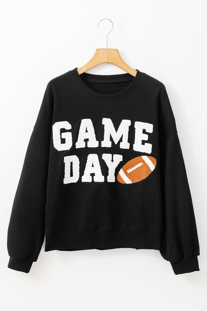 Stijlvolle zwarte Varsity Graphic Pullover Sweatshirt voor Game Day Adventures