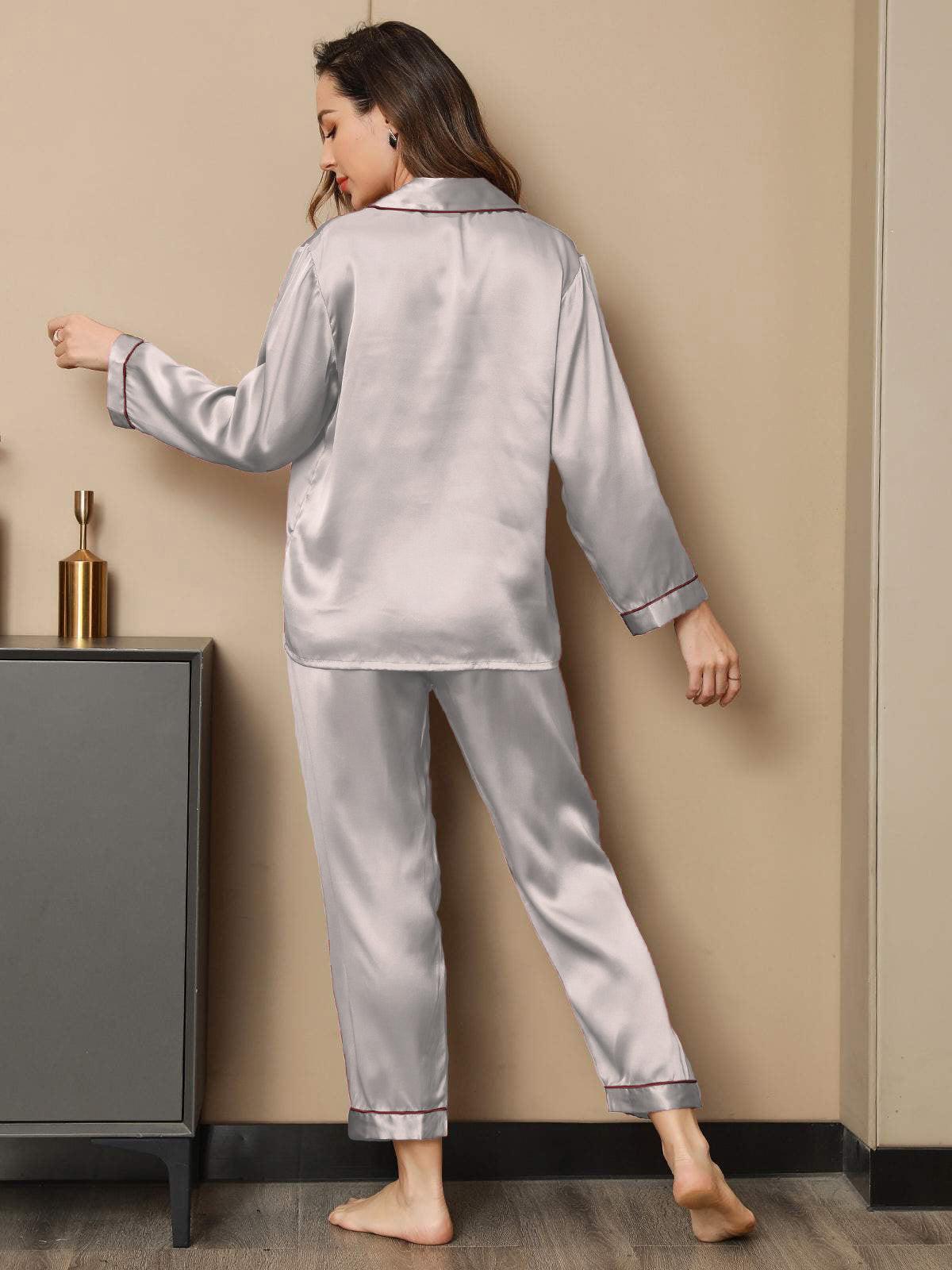 ROOS - Silk Pyjama Set with Contrast Trim - ZyraLux Pyjama