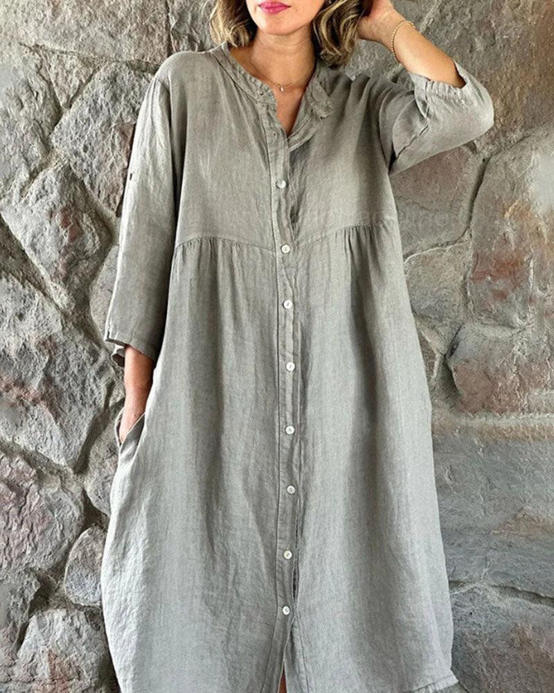 Button-Down A-Line Dress | Multicolor | Everyday Comfort | Linen Blend - ZyraLux Kleding en accessoires