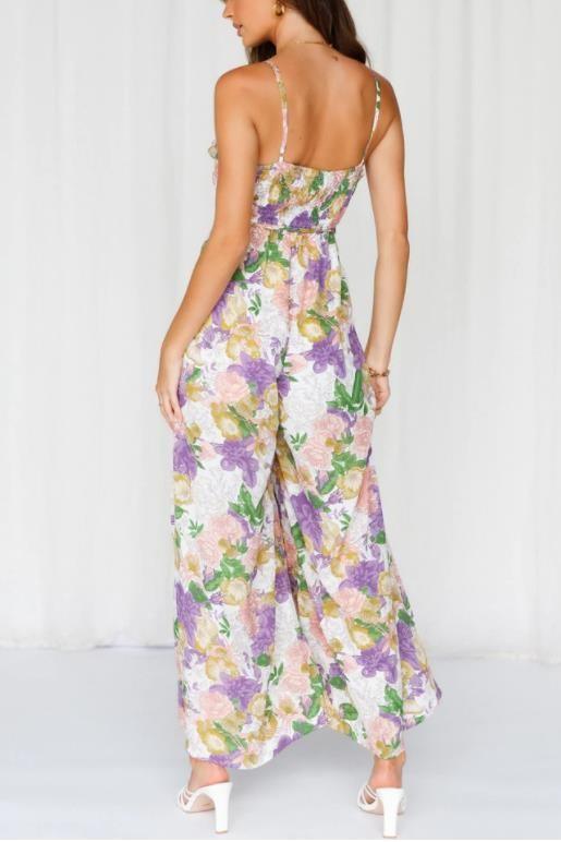 Pretty Purple Floral Print Wide Leg Jumpsuit - ZyraLux