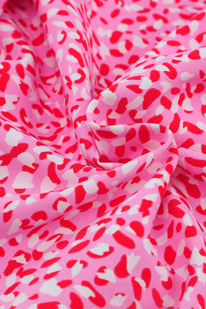 Stijlvolle roze luipaardprint mouwloze mini-jurk met flatterende tailleband