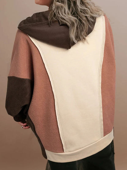 Trendy Plus Size Color Block Hoodie met lange mouwen voor ultiem comfort en stijl