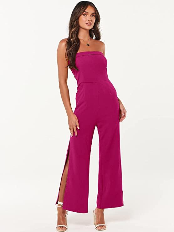 St. Thomas Black Strapless Side Slit Jumpsuit - ZyraLux Jumpsuit