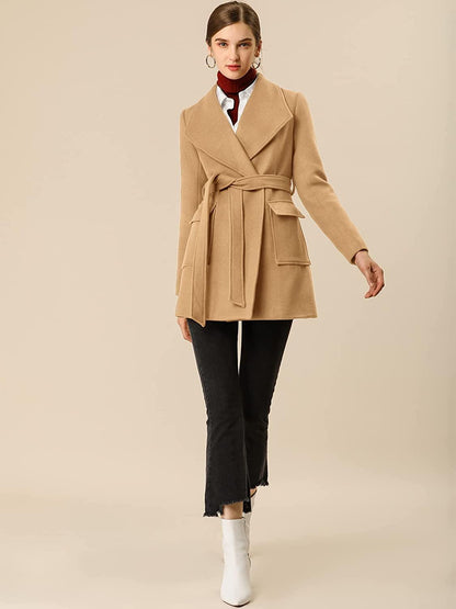 Wikkel Sjaalkraag Khaki Riem Dames Blazer