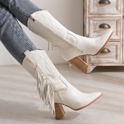 ZyraLux Dames Fringe Versierde Laarzen - Western Stijl - Modieus - Comfortabele Hoge Laarzen