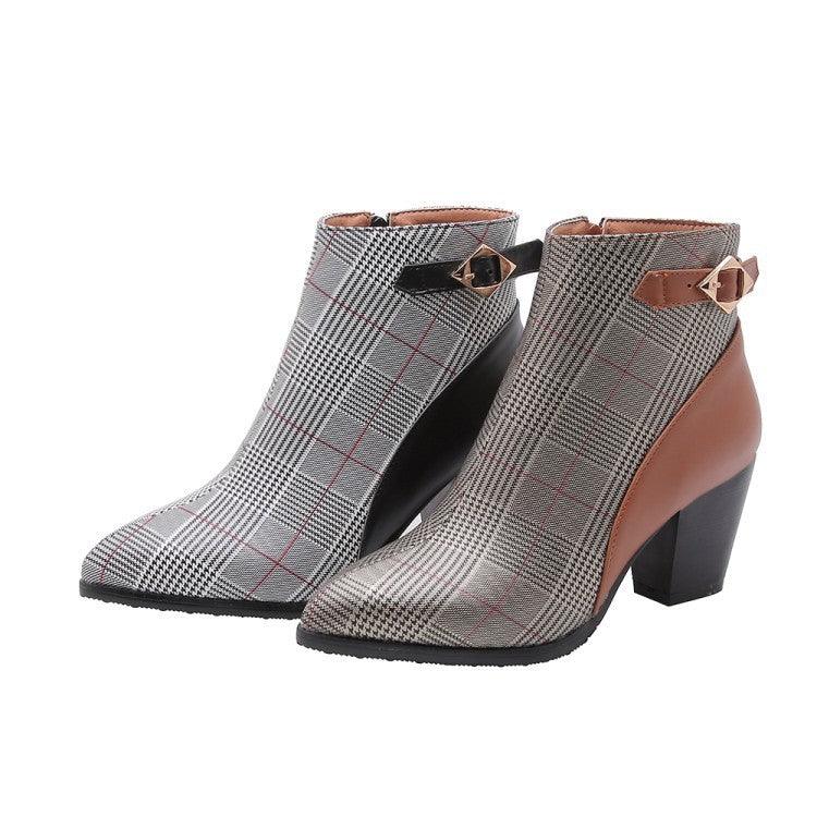 ZyraLux Dames Plaid Enkellaarsjes - Hoge Hak - Modieus - Comfortabele Geruite Laarzen