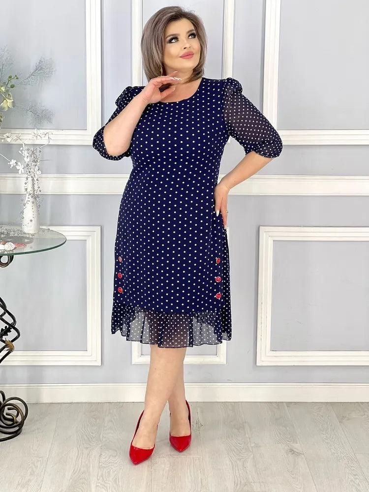 Plus Size Dress | Polka Dot | Cotton | Comfortable and Charming - ZyraLux Kleding en accessoires