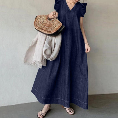 Midnight Breeze A-Line Dress | Multicolor | Casual Elegance | Denim Blend - ZyraLux Kleding en accessoires