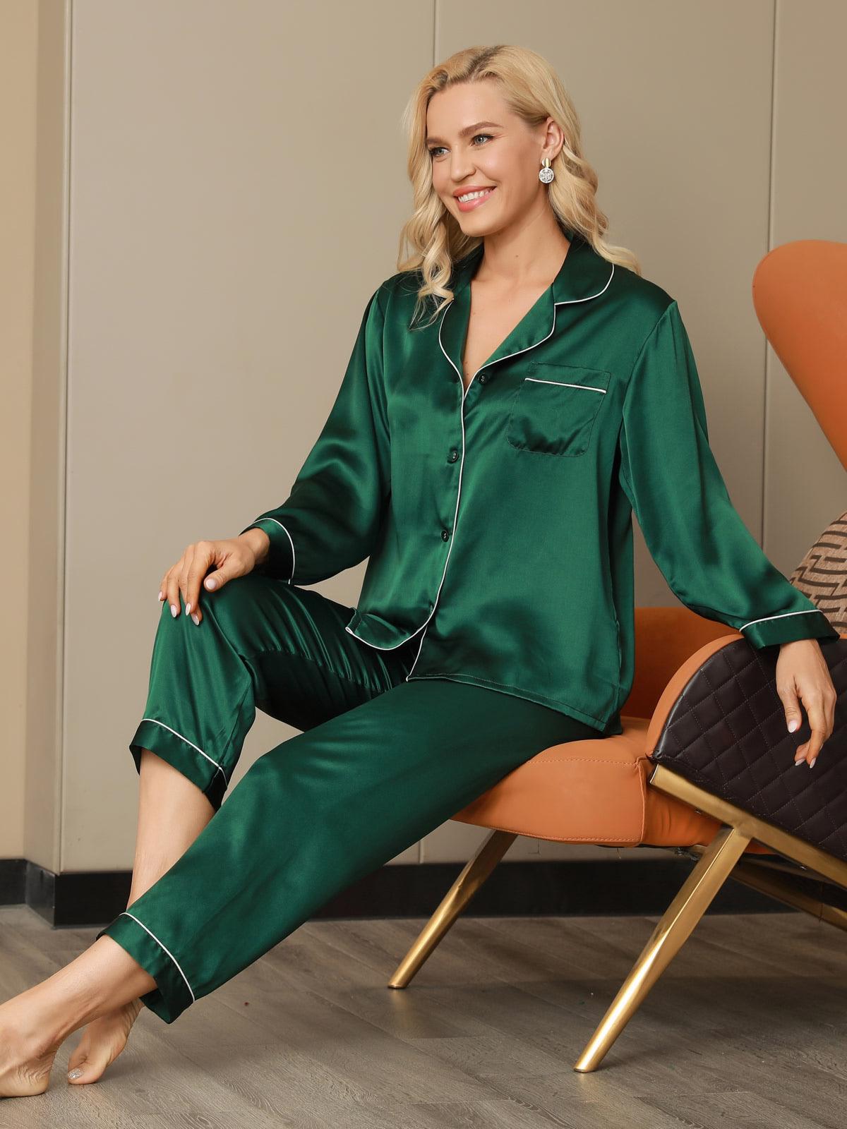 ROOS - Silk Pyjama Set with Contrast Trim - ZyraLux Pyjama