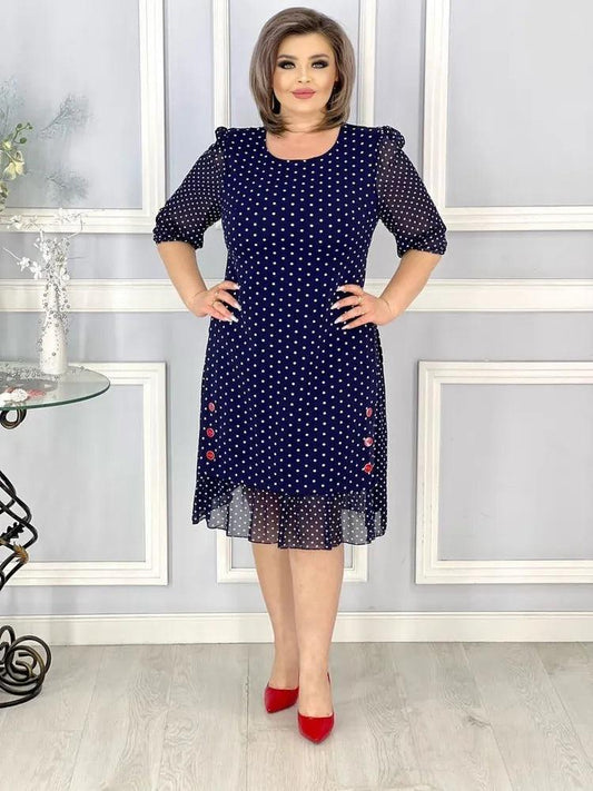 Plus Size Dress | Polka Dot | Cotton | Comfortable and Charming - ZyraLux Kleding en accessoires