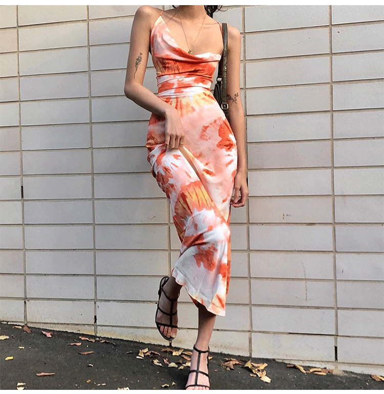 Sunset Mirage Slip Dress | Oranje | Zomernachten | Zijdemix