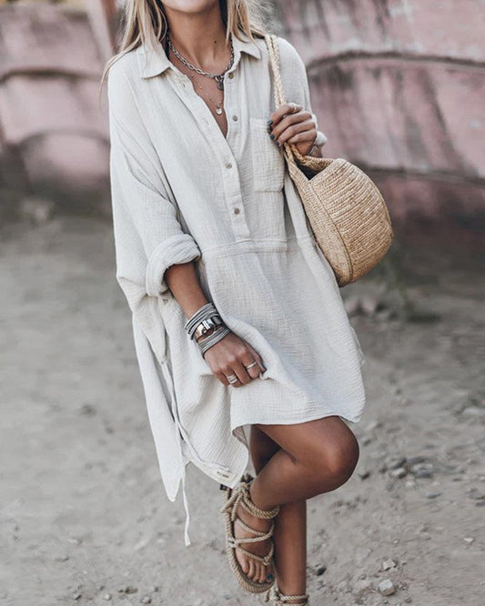 Boho Chic Shirt Dress | Multicolor | Casual Wear | Cotton - ZyraLux Kleding en accessoires