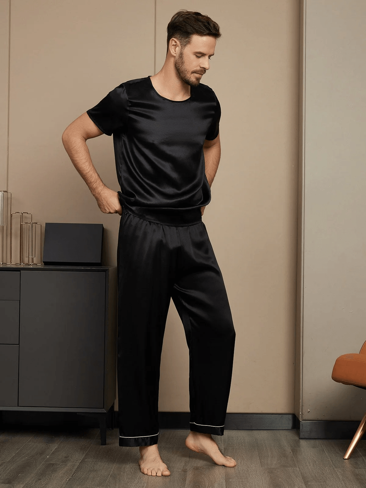 MARTIN - Elegant Short Sleeve Silk Pajama for Men - ZyraLux