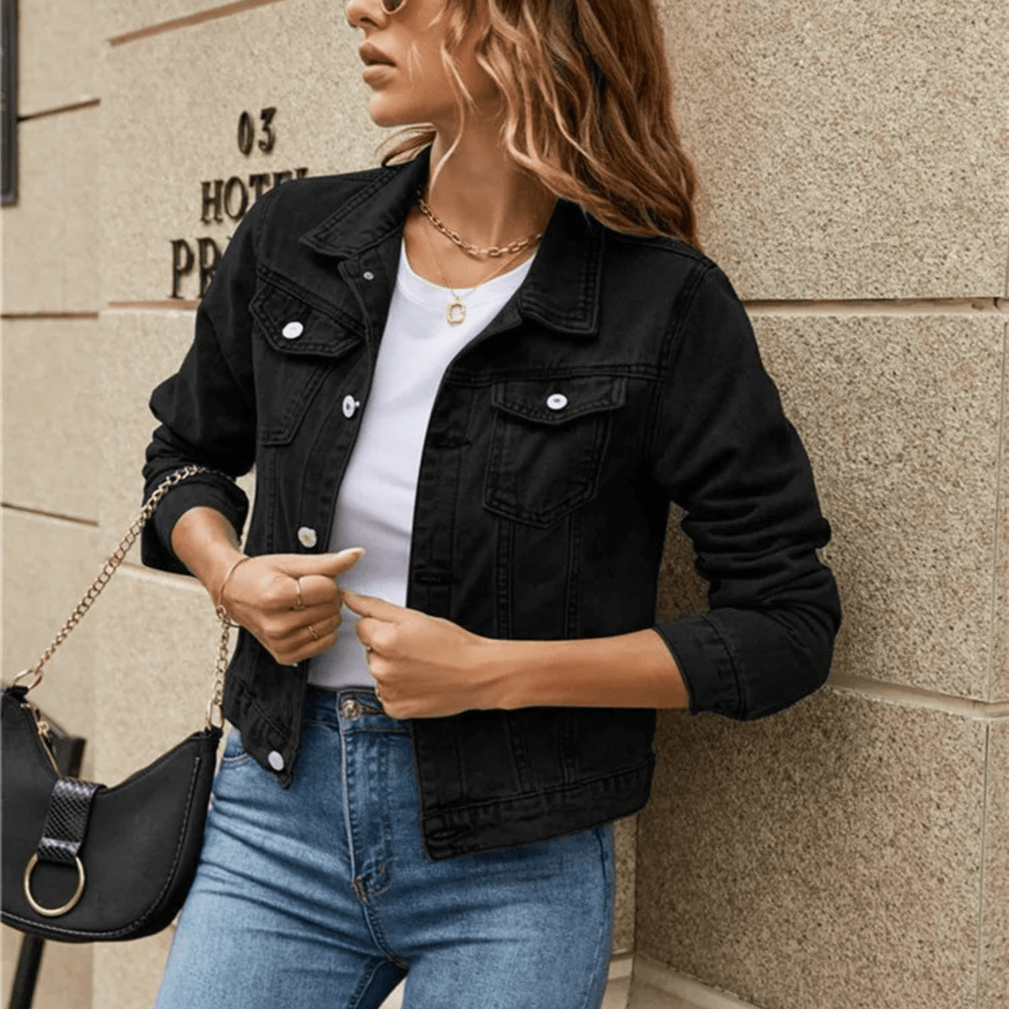 Bella - Women's Denim Jacket with Lapel Collar - ZyraLux