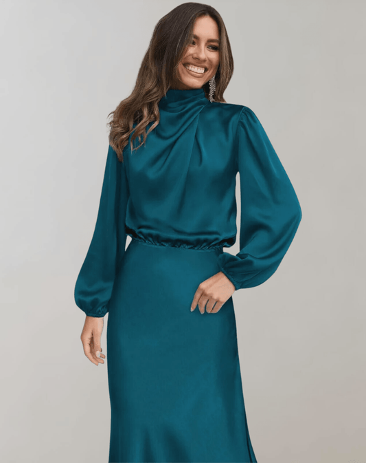 Delphina - Satin Sleeve Dress - ZyraLux