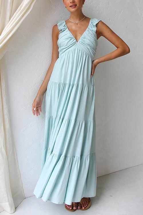 Misae | V-neck Maxi Dress with Ruffles - ZyraLux Dresses