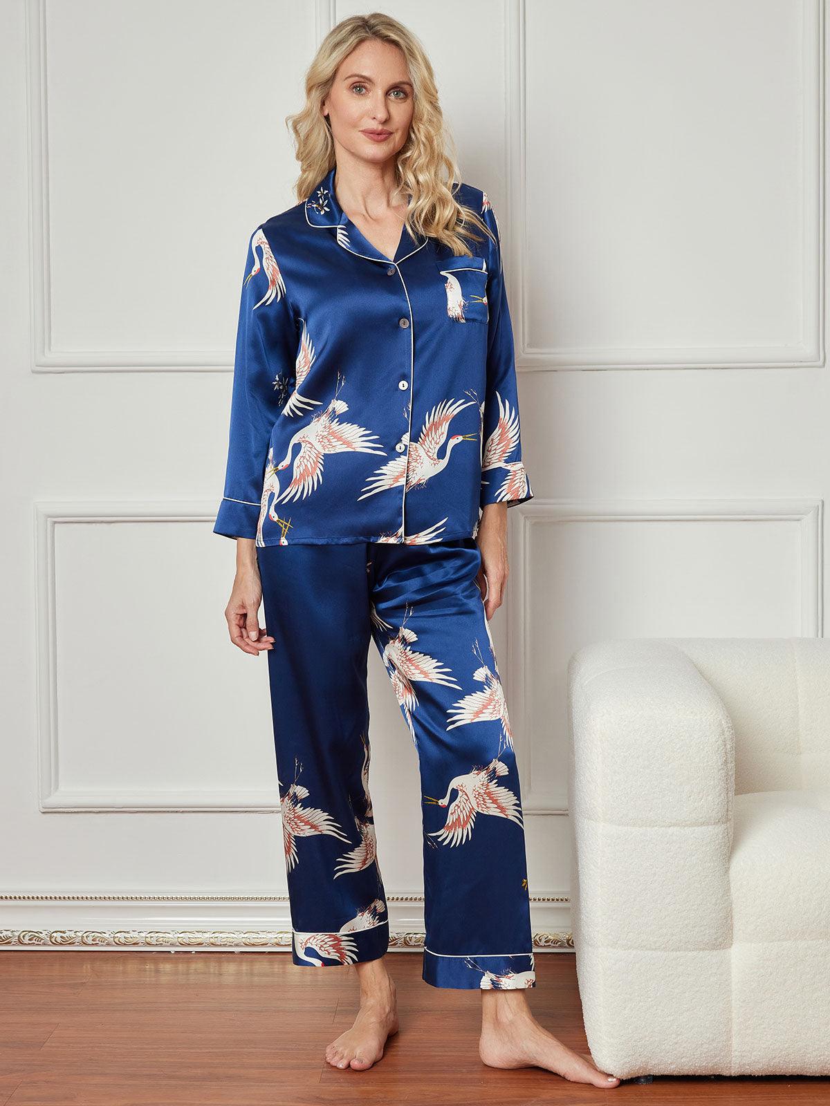 JENTE - Printed Silk Pajama with Classic Trim for Women - ZyraLux Pyjama