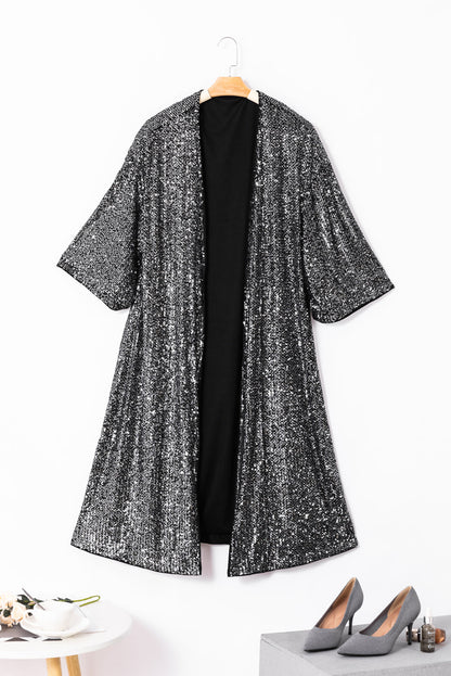 Zilveren kimono met pailletten en 3/4 mouwen